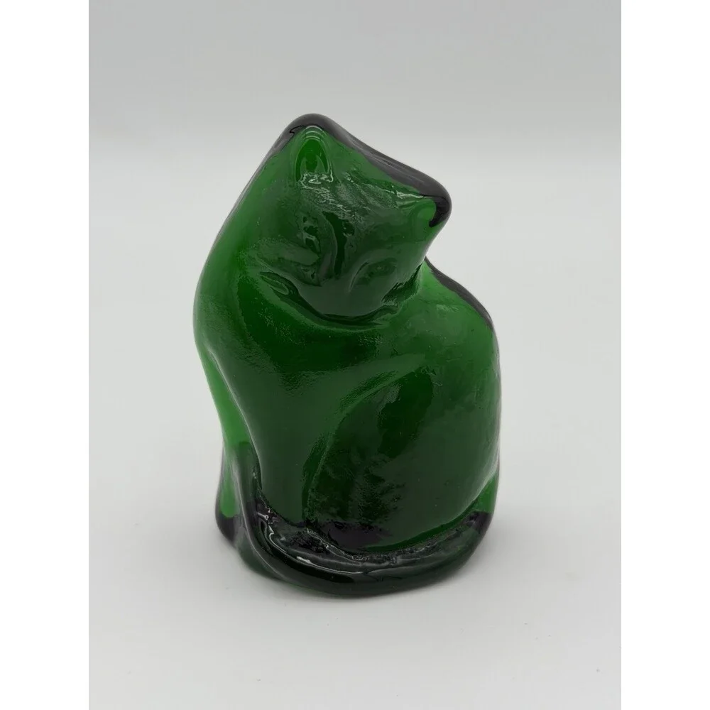 Blenko Art Glass Green Emerald Cat Kitty Abstract Signed 2025 Figurine 3.5”H
